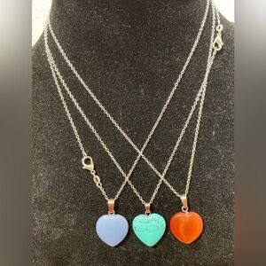 925 Sterling Silver Necklace Set Gemstone Heart Pendant Price is for 1 Set NEW
